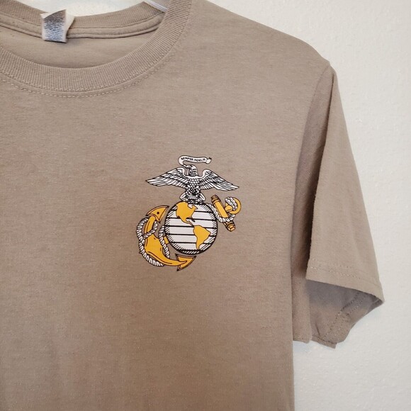 US Marine Corps T-Shirt Semper Fidelis Cream Front And Back Print Seal Size S - Picture 9 of 12
